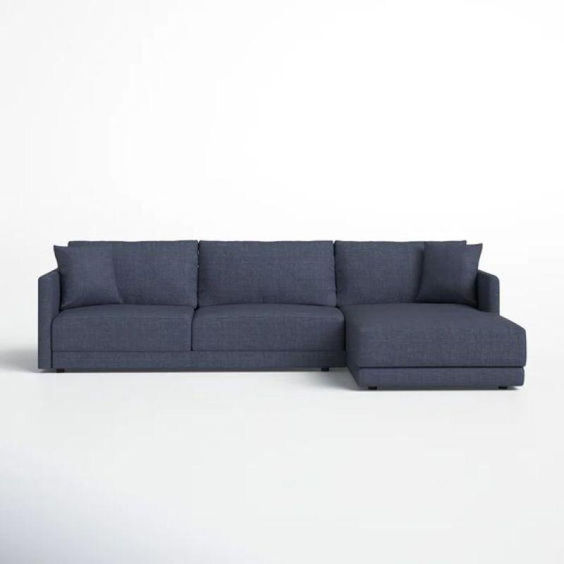 Elegant Dark Blue Linen L-Shaped Sofa - 90x250x170x45 cm - Swedish Wood By Alhome - 110111030 - ALHOME