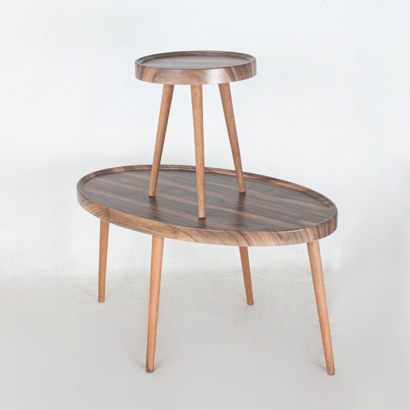 Set of Wooden Tables With Wooden Bases In Brown And Wooden Colors By Alhome - ALHOME