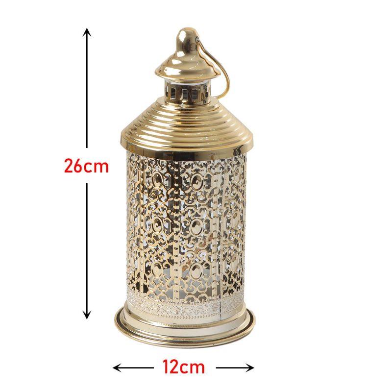 Round Steel Ramadan Lantern With Led Lighting - Gold - 26X12X12 Cm - By Family Ship - ALHOME