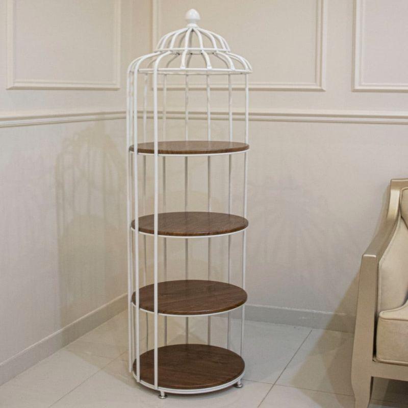 Cage-Shaped Stand - Wooden Shelves - Iron And Wood - By Alhome - ALHOME