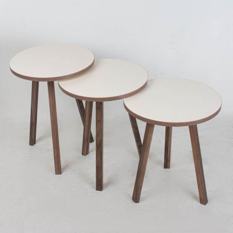 Set of 3 Circular Service Tables With A Brown And Brown Wooden Surface By Alhome - ALHOME