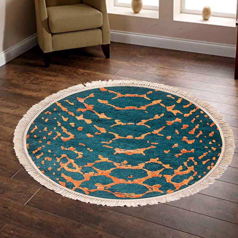 Velvet Turkish Rectangular Decorative Carpet - Blue & Gold - By In House - ALHOME