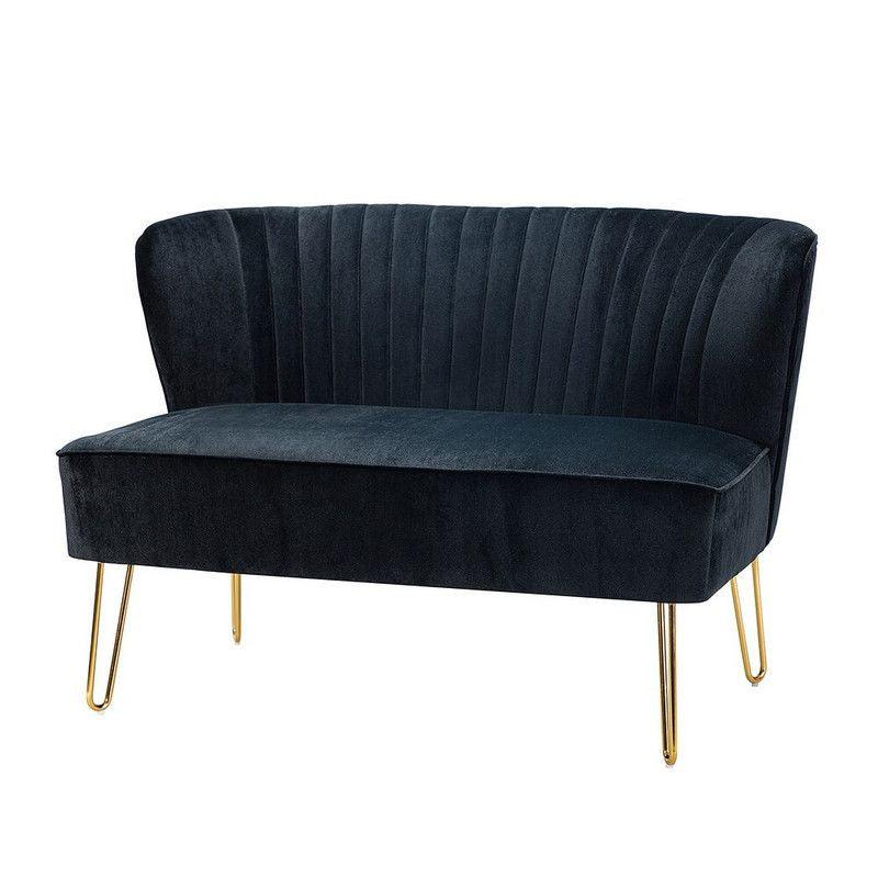 Classic Black Velvet 2-Seater Sofa Swedish Wood By Alhome - ALHOME