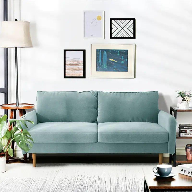 Sky Blue Velvet 3-Seater Sofa - 200x85x45 cm - Swedish Wood By Alhome - ALHOME