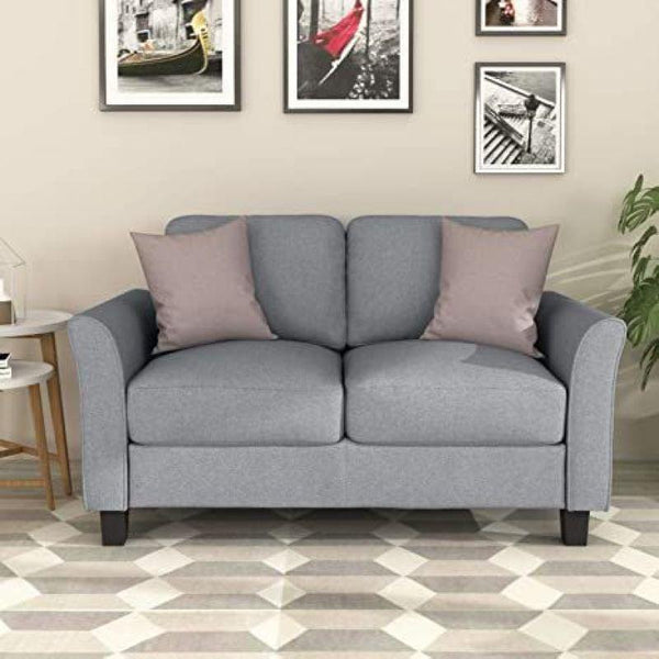 Elegant Gray Linen 2-Seater Sofa Swedish Wood By Alhome - ALHOME