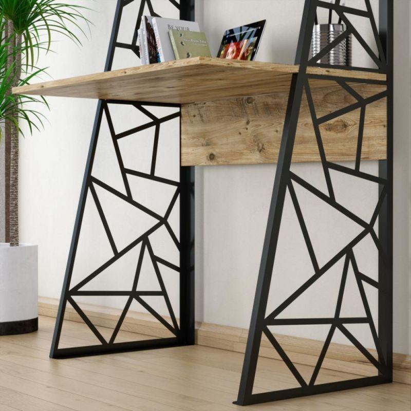 Wooden Computer Table With Shelves - Wood And Iron - Brown - By Alhome - ALHOME