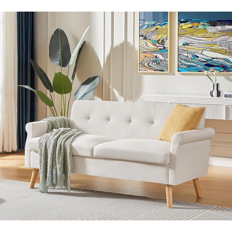 Modern Velvet 2 Seater Sofa - White - 200x85x85 cm - By Alhome - ALHOME