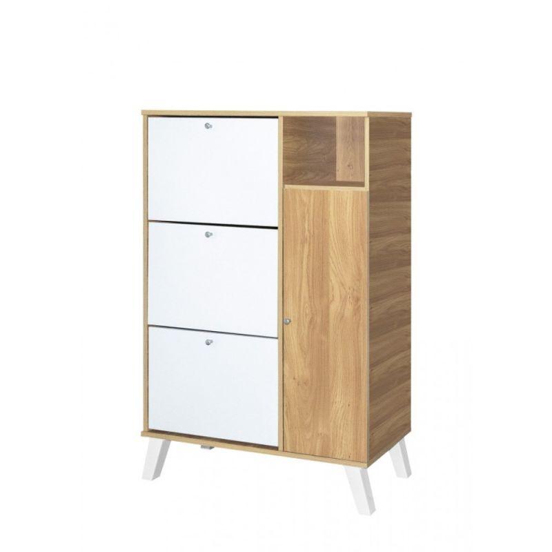 Shoe Organizing Cabinet With 3 Layers - Light Brown And White - 80x38x140 cm - By Baity - ALHOME