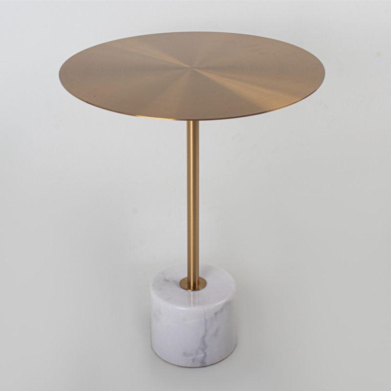 Modern Single Side Table With A White Marble Base And A Golden Stainless Steel Circular Top By Alhome - ALHOME