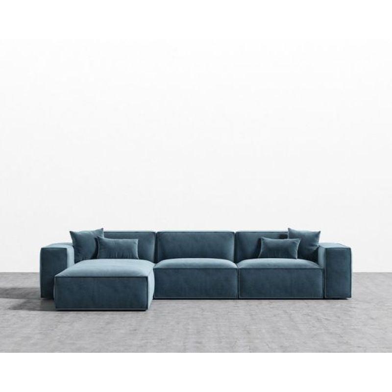 Elegant Dark Blue Velvet L-Shaped Sofa - 90x250x170x45 cm - Swedish Wood By Alhome - 110111029 - ALHOME