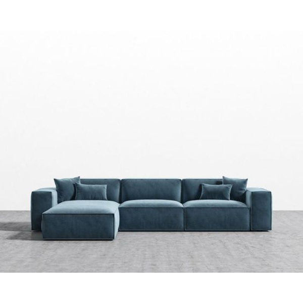 Elegant Dark Blue Velvet L-Shaped Sofa - 90x250x170x45 cm - Swedish Wood By Alhome - 110111029 - ALHOME