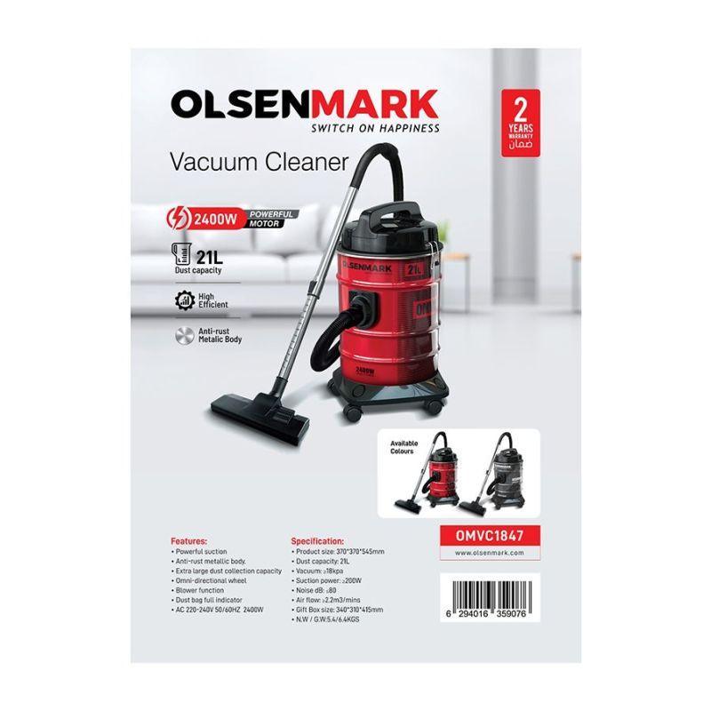 Olsenmark Vacuum Cleaner - 2400 w - 21 L - Red and Black - OMVC1847 - .com - Your Destination for Baby & Mother Needs in Saudi Arabia