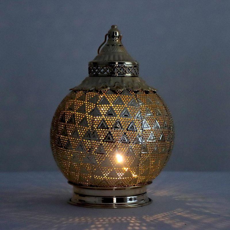 Steel Ramadan Lantern With Led Light With Sound - Gold - 27X17X17 Cm - By Family Ship - ALHOME