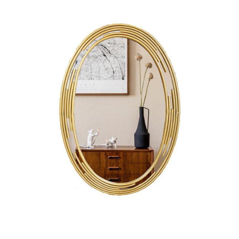 Round Wall Mirror with Side Decoration and Iron Frame - Gold - 53x87x2.5 cm - By Family Ship - ALHOME