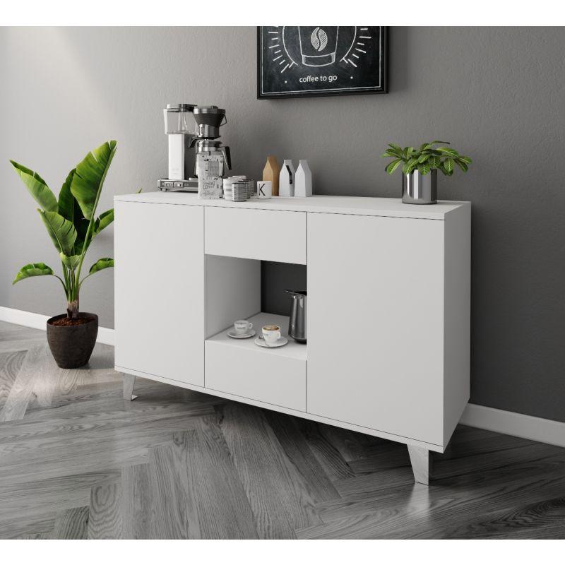 White Coffee Corner with Two Doors and Two Sliding Drawers By Alhome - ALHOME