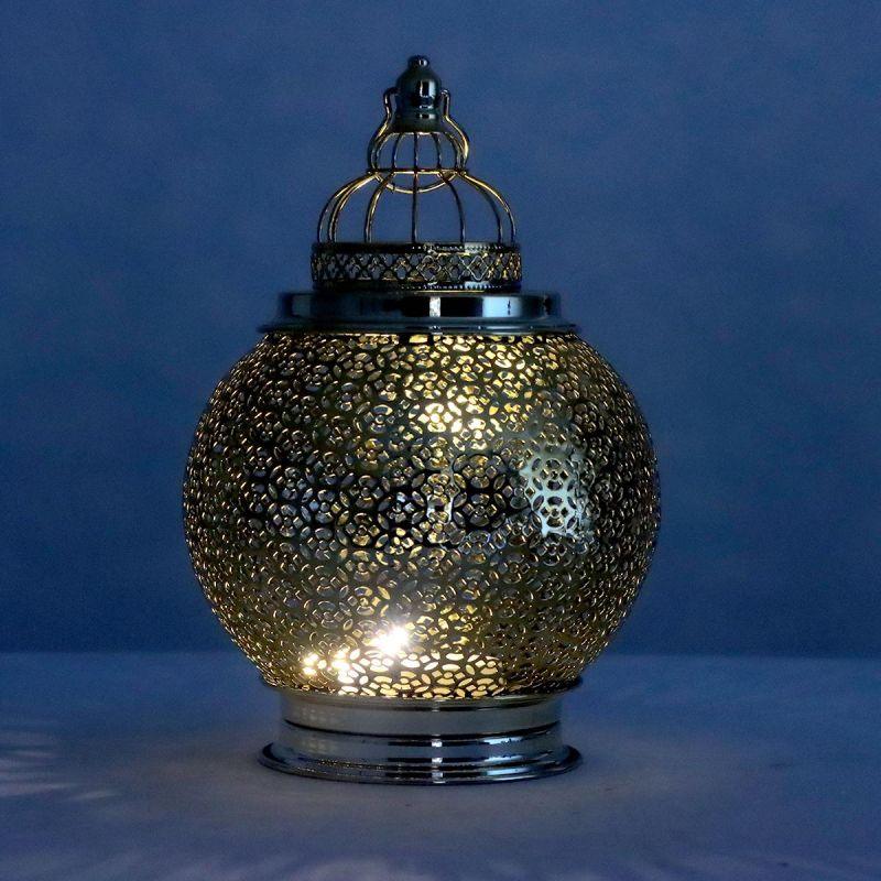 Steel Ramadan Lantern With Led Light With Sound - Gold - 27X20X20 Cm - By Family Ship - 600007820 - ALHOME