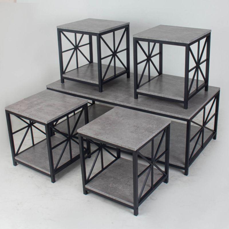 Set of 4+1 Tables With Iron Bases And A Gray Wooden Top By Alhome - ALHOME