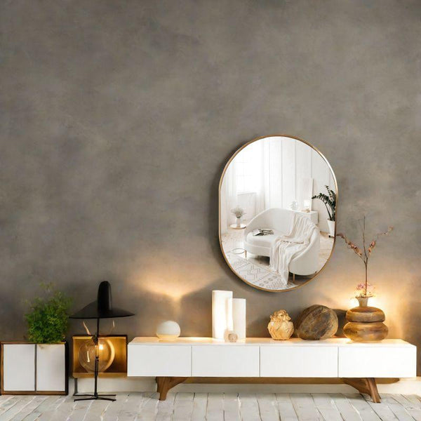 Curved Wall Mirror with Aluminum Frame - Gold - 60x80x3 cm - By Family Ship - ALHOME