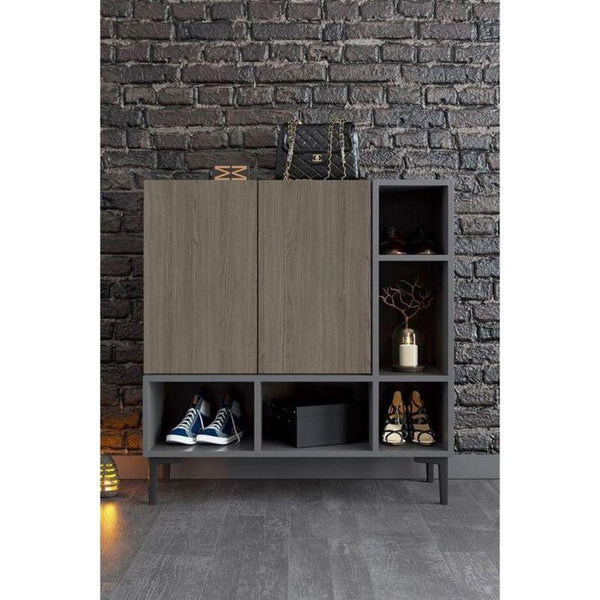 Shoe Cabinet with Two Shelves and Shelves, Grey By Alhome - ALHOME