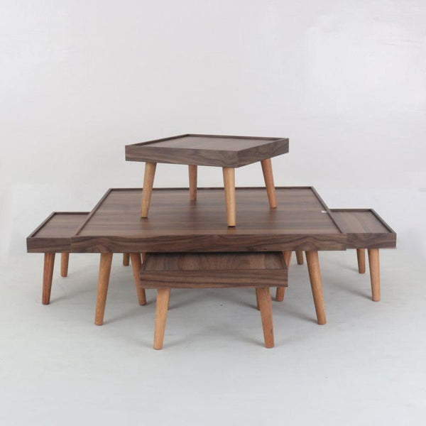 Brown Wooden Service Tables Set By Alhome 4+1 Pieces - ALHOME