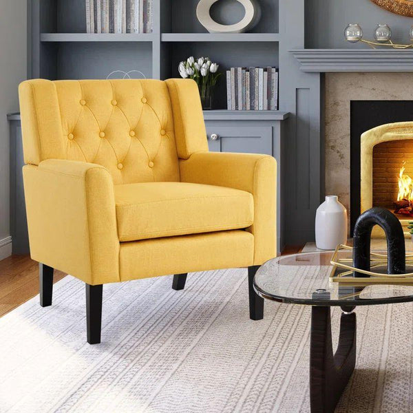 Sunny Yellow Velvet Chair Swedish Wood By Alhome - ALHOME