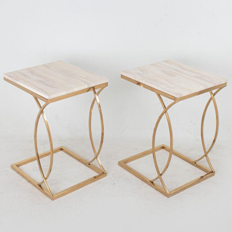 Set of Single Tables With Marble Top And Golden Steel Bases By Alhome - ALHOME