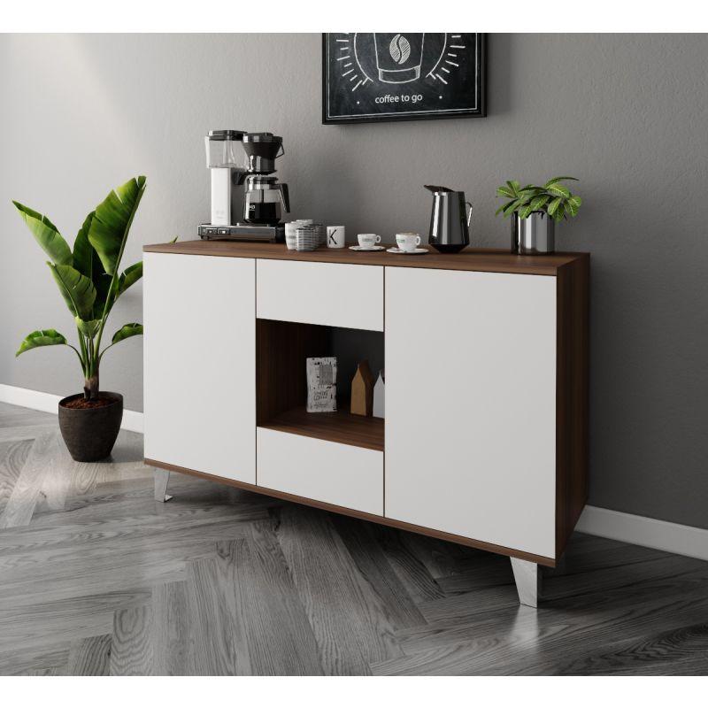 White and Brown Coffee Corner with Two Doors and Two Sliding Drawers By Alhome - ALHOME