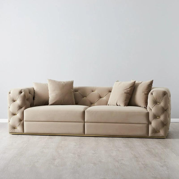 Velvet Beige 3-Seater Sofa By Alhome - ALHOME