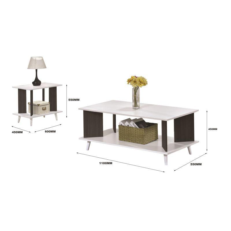 3-Piece Set Of Malaysian Wood Side Tables With Two Layers - White And Dark Brown - 110x55x45 cm - By Baity - ALHOME