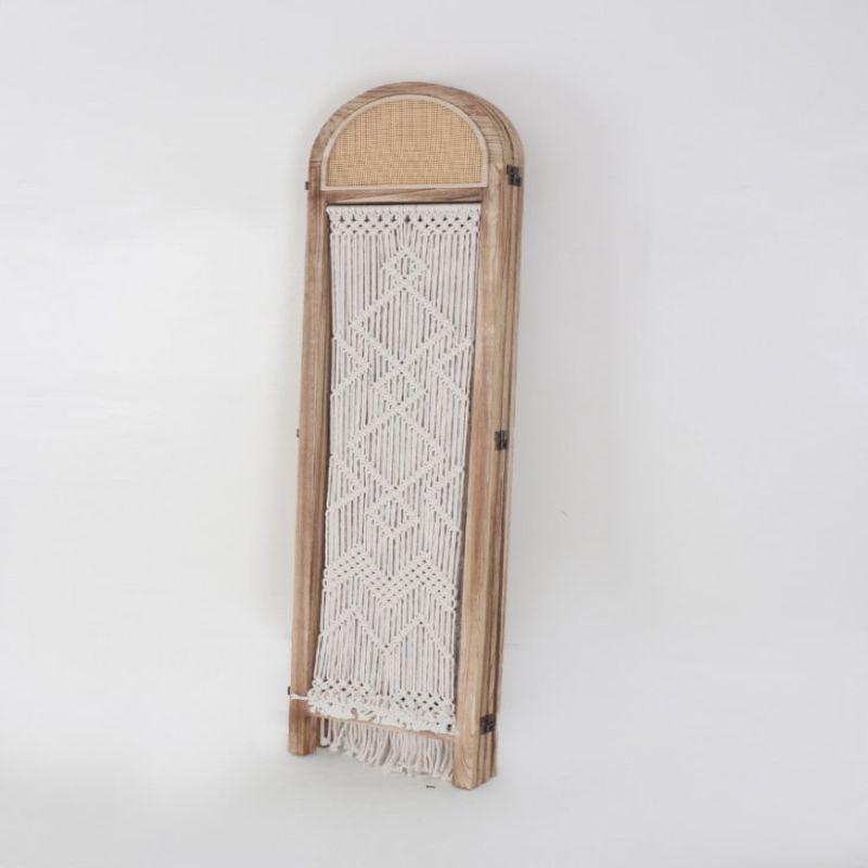 Hollow Wooden Partition 4 Pieces - Wood + Fabric - White And Beige - 110111950 - By Alhome - ALHOME