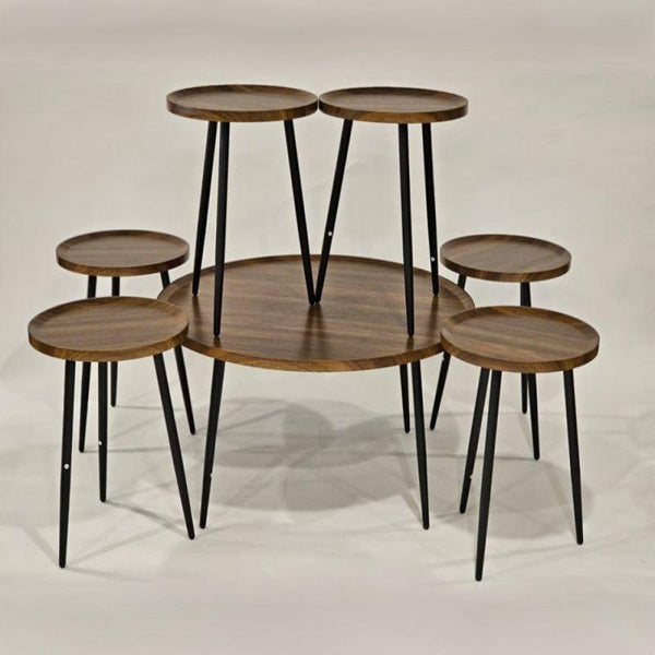 6+1 Table Set With Wooden Top And Metal Bases In Gray-Black Color by Alhome - 110112038 - ALHOME