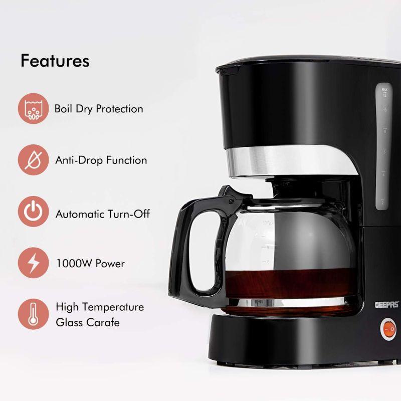 Geepas Liquid Filter Coffee Machine - 1.5 liters - 1000w - Black - Gcm6103 - .com - Your Destination for Baby & Mother Needs in Saudi Arabia