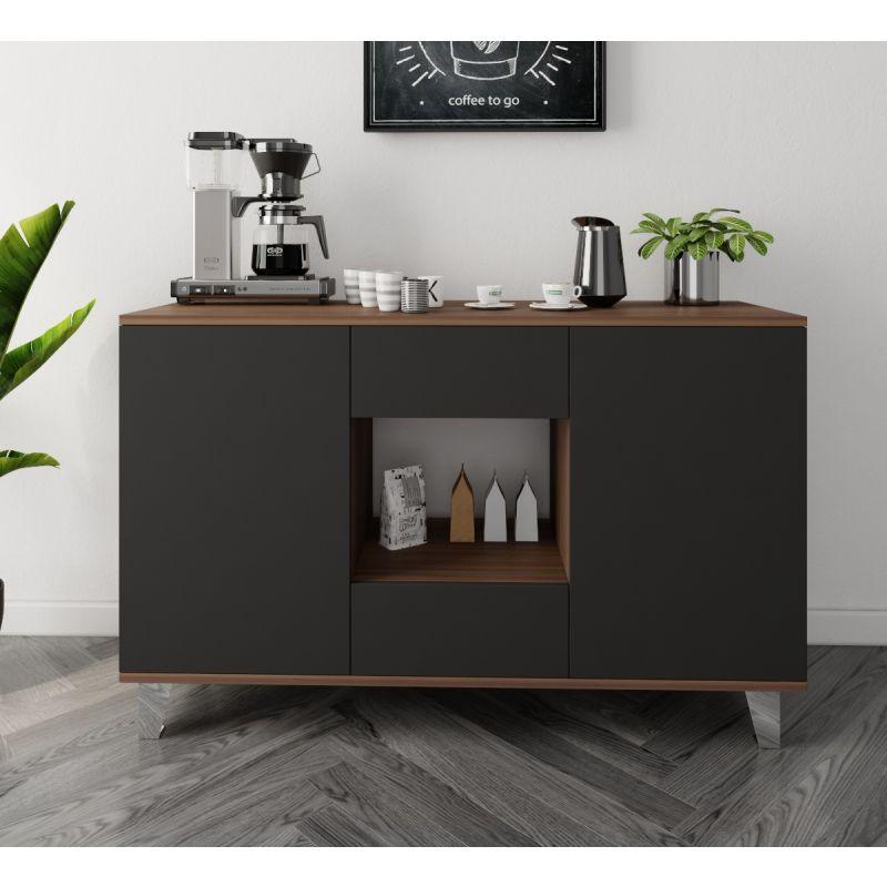 Black and Brown Coffee Corner with Two Doors and Two Sliding Drawers By Alhome - ALHOME