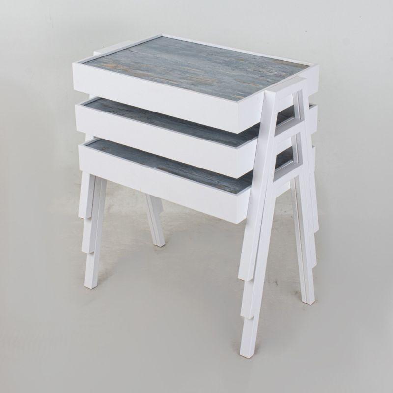 Set of Rectangular Wooden Tables With Smooth Surfaces In White And Cyan Colors By Alhome - ALHOME