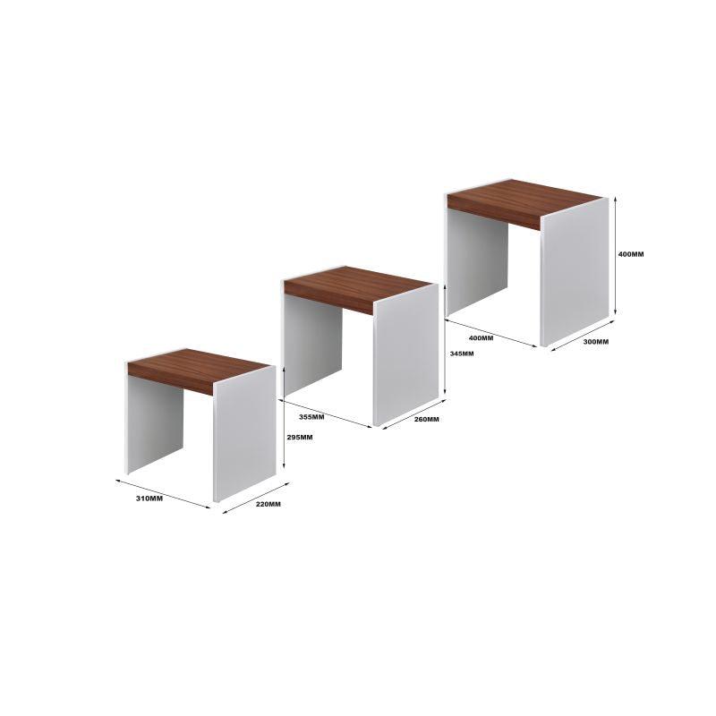 Two-Layer Malaysian Wood Side Tables Set - White And Brown - 3 Pieces - 40x30x40 cm - By Baity - ALHOME