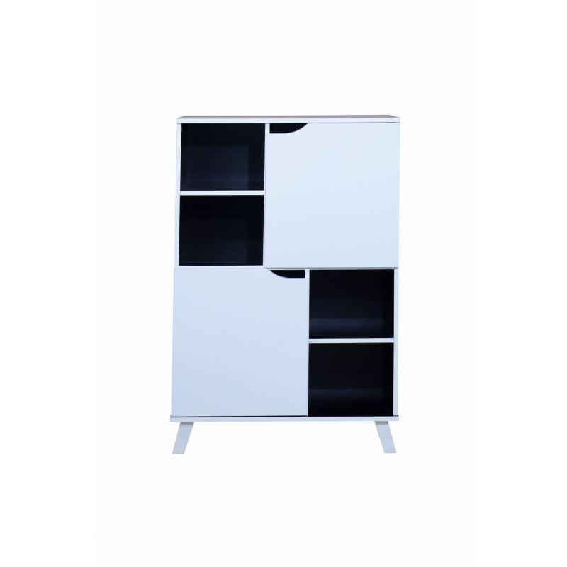 Two Door Storage Unit From Malaysian Wood - Black And White - 80x35x119.5 cm - By Baity - ALHOME