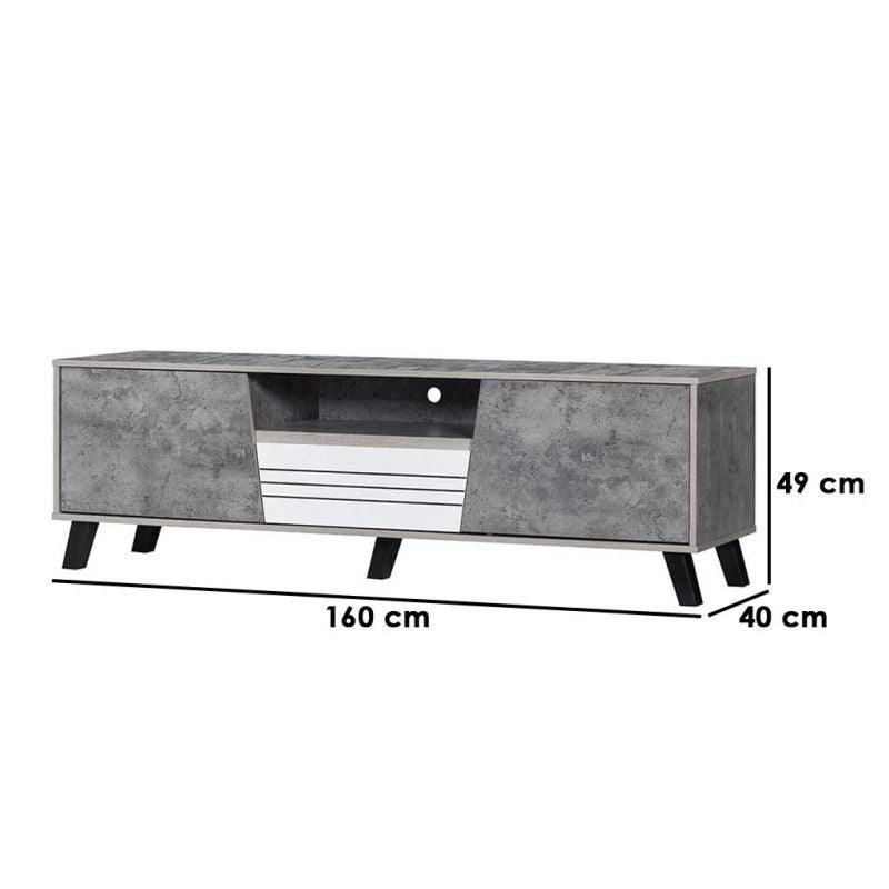 Tv Table With Storage Drawers Made Of Malaysian Wood - Gray And White - 160x40x49 cm - By Baity - ALHOME