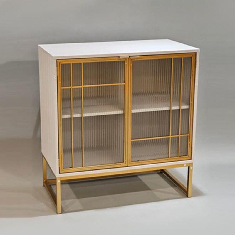 Storage Cabinet With A Golden Touch With Glass Doors - White - By Alhome - ALHOME