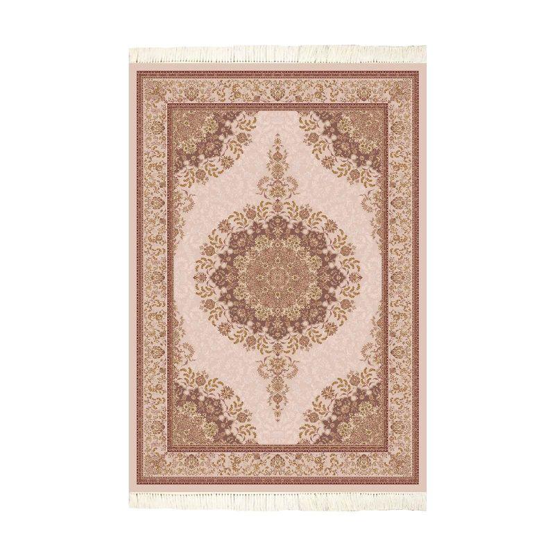 Velvet Turkish Rectangular Decorative Carpet - Red and Beige - By In House - ALHOME