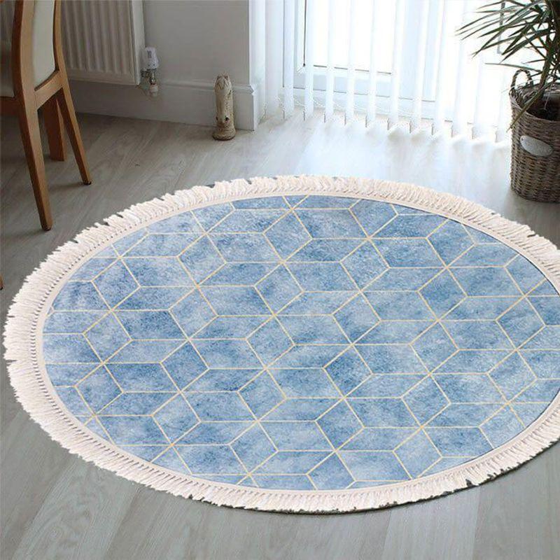 Velvet Turkish Round Decorative Carpet -Blue - By In House - ALHOME