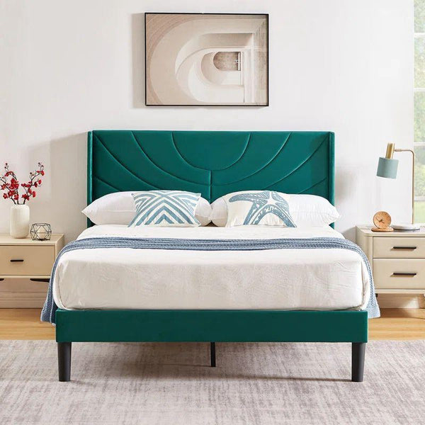 Tranquil Oasis: Swedish Wood Velvet Green Queen Bed By Alhome - ALHOME