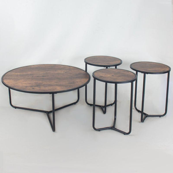 Set of 3+1 Tables With A Wooden Top And Iron Bases In Coffee And Black By Alhome - ALHOME