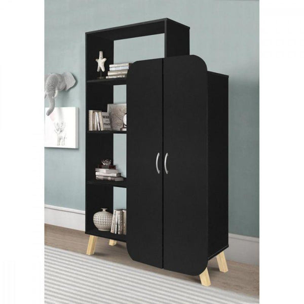 Wooden Storage Unit With Shelves - Black - 100x32x160 cm - By Baity - ALHOME