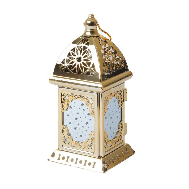 Steel Ramadan Lantern With Led Light - Gold - 22X10X10 Cm - By Family Ship - ALHOME