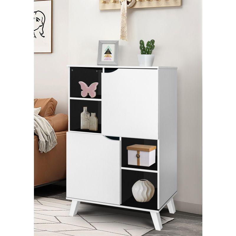 Two Door Storage Unit From Malaysian Wood - Black And White - 80x35x119.5 cm - By Baity - ALHOME