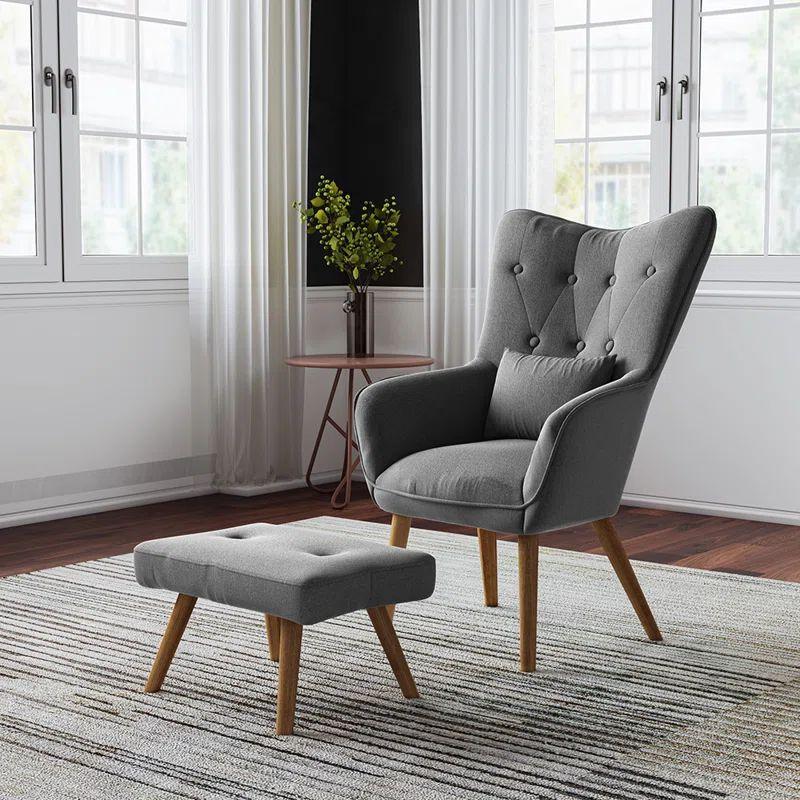 Graphite Gray Velvet Chair and Pouf Set Swedish Wood By Alhome - ALHOME