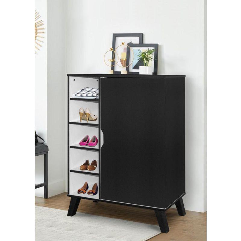 One Door Shoe Cabinet With 5 Storage Shelves - Black And White - 120x80x35 cm - By Baity - ALHOME