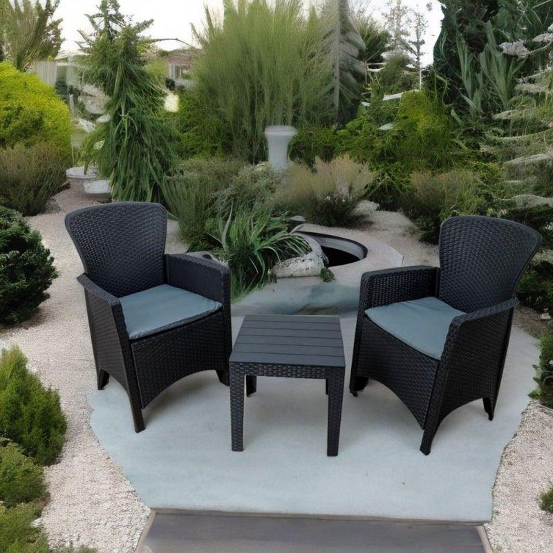 Plastic outdoor garden seating - table and two chairs - black - By Family Ship - ALHOME