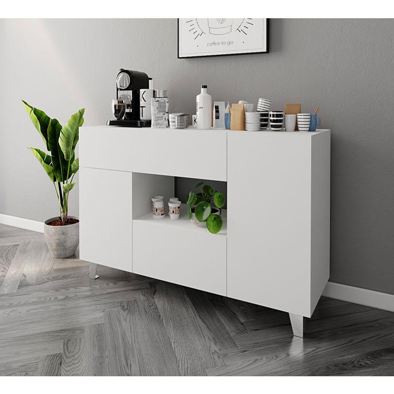 Elegant White Coffee Corner with Two Shelves and Two Drawers By Alhome - ALHOME