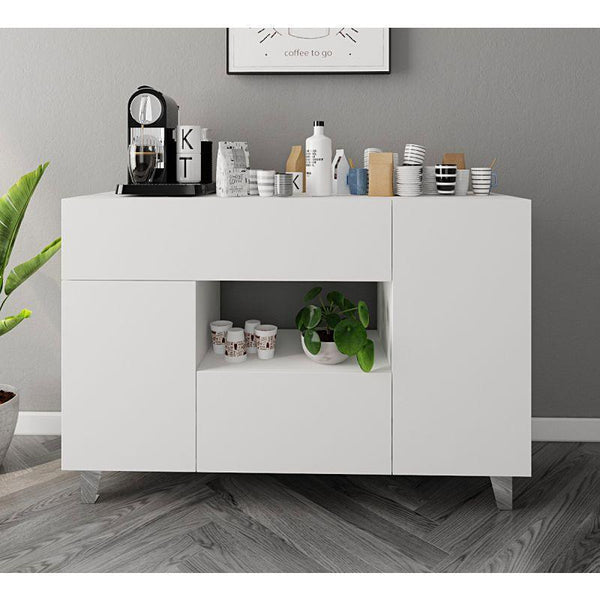 Elegant White Coffee Corner with Two Shelves and Two Drawers By Alhome - ALHOME